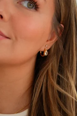 Andi Bezel Gemstone Hoop Earrings