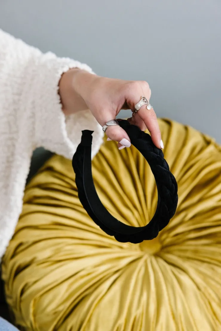 Andi Black Braided Velvet Hard Headband