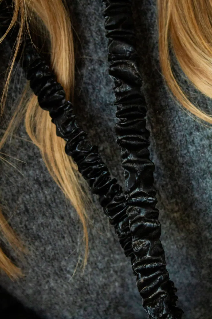Andi Black Faux Leather Lanyard