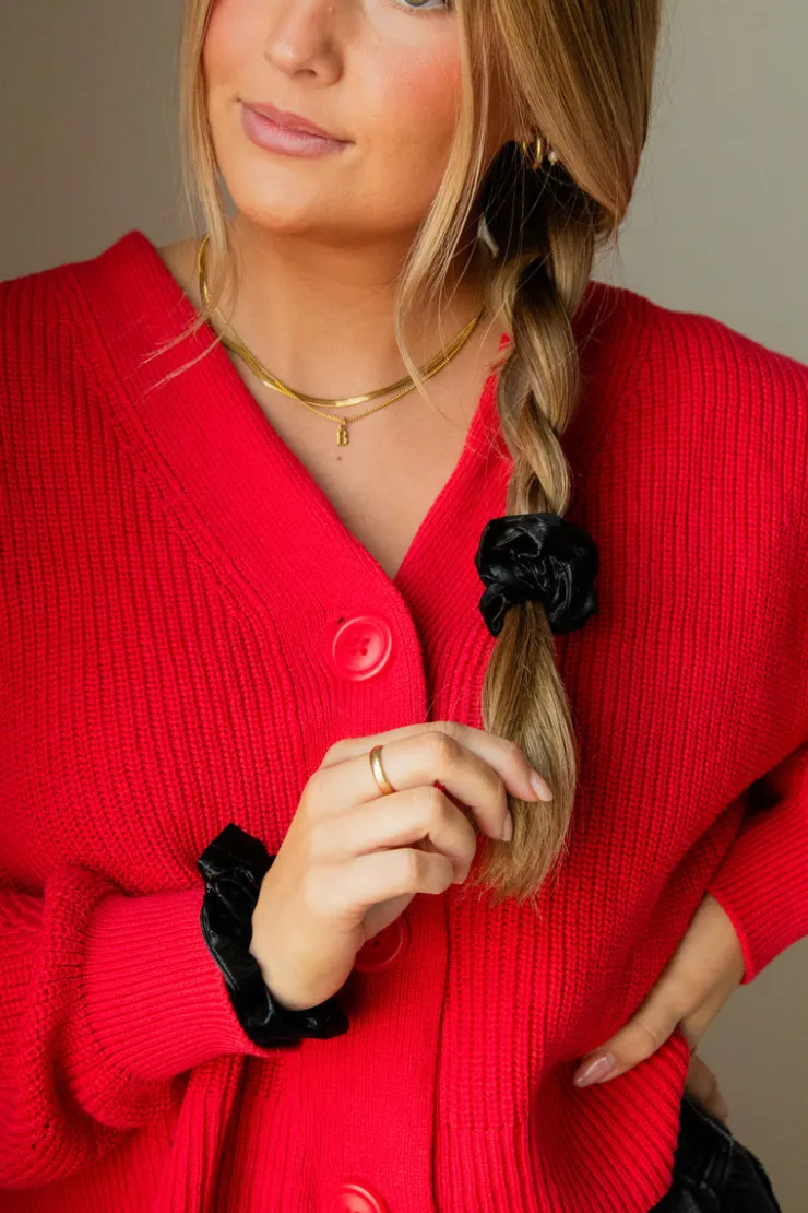 Andi Black Faux Leather Scrunchie