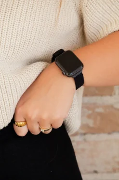 Andi Black Thin Weaved Adjustable Elastic Watch Band