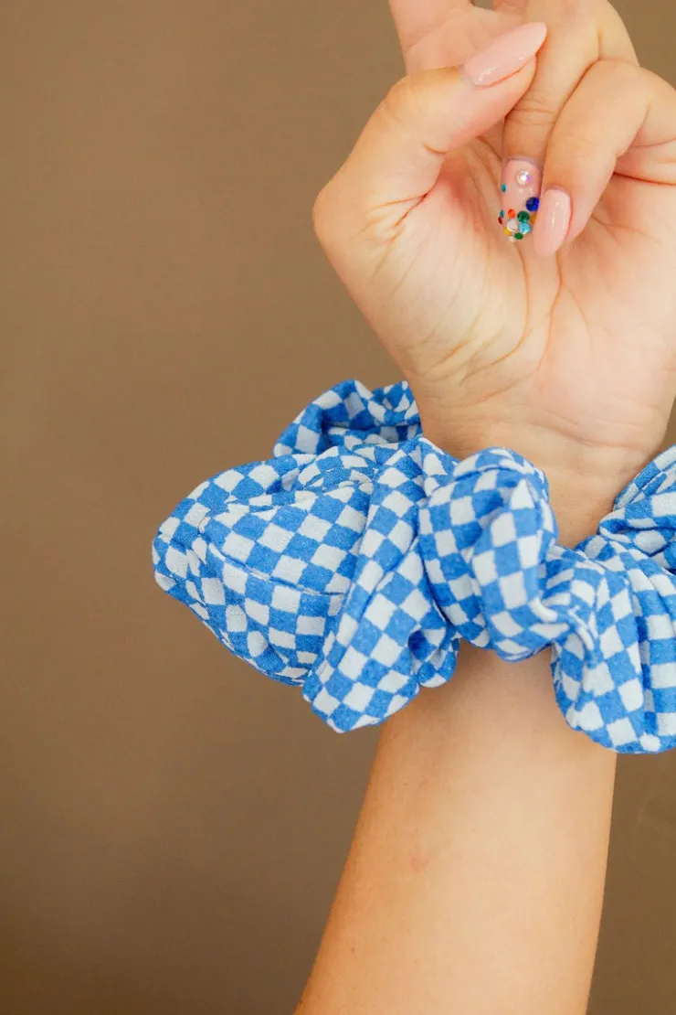 Andi Blue Checkered Jumbo Scrunchie