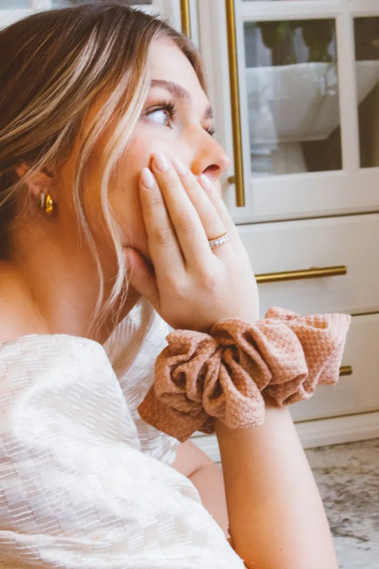 Andi Blush Waffle Knit Jumbo Scrunchie