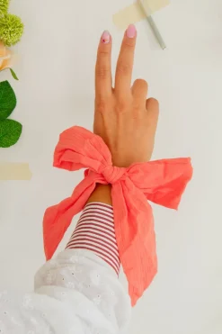 Andi Coral Long Bow Scrunchie