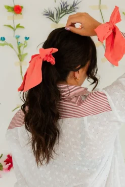 Andi Coral Long Bow Scrunchie
