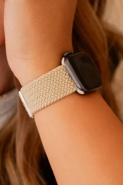 Andi Cream Thick Weaved Adjustable Elastic Watch Band