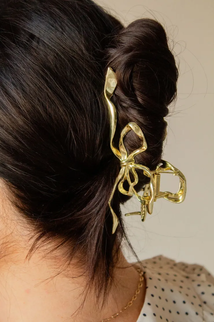 Andi Gold Bow Squiggle Claw Clip