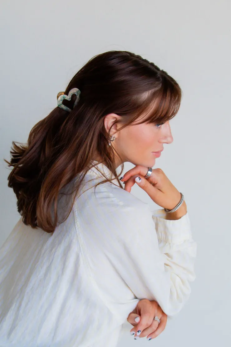 Andi Green Marble Heart Claw Clip