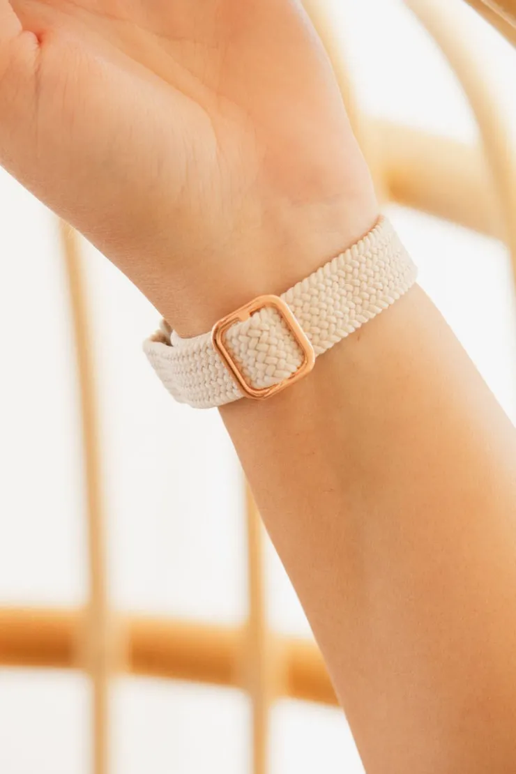 Andi Ivory Thin Weaved Adjustable Elastic Watch Band