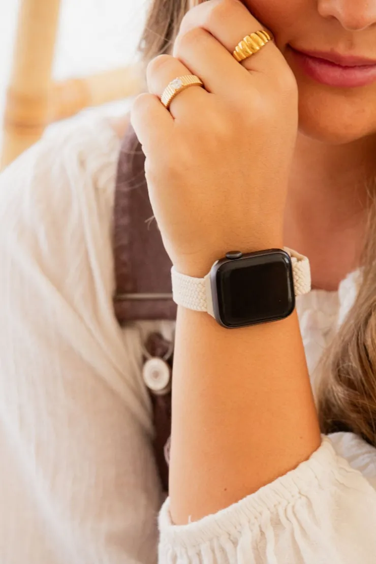 Andi Ivory Thin Weaved Adjustable Elastic Watch Band