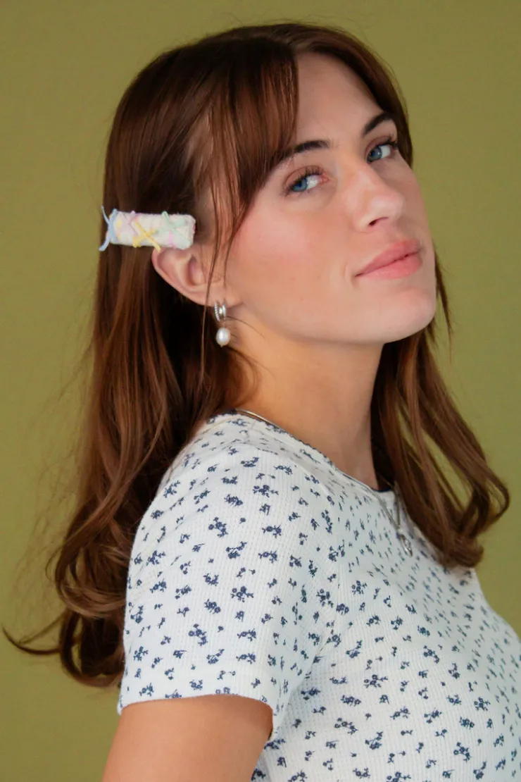 Andi Knit Rainbow Bows Snap Clip