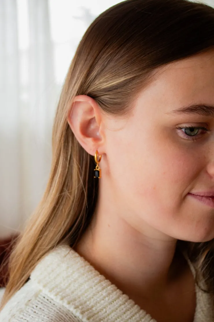 Andi Onyx Gemstone Dangle Hoop Earrings