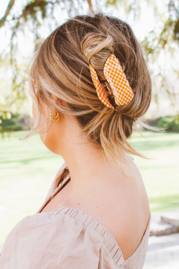 Andi Orange Checkered Claw Clip