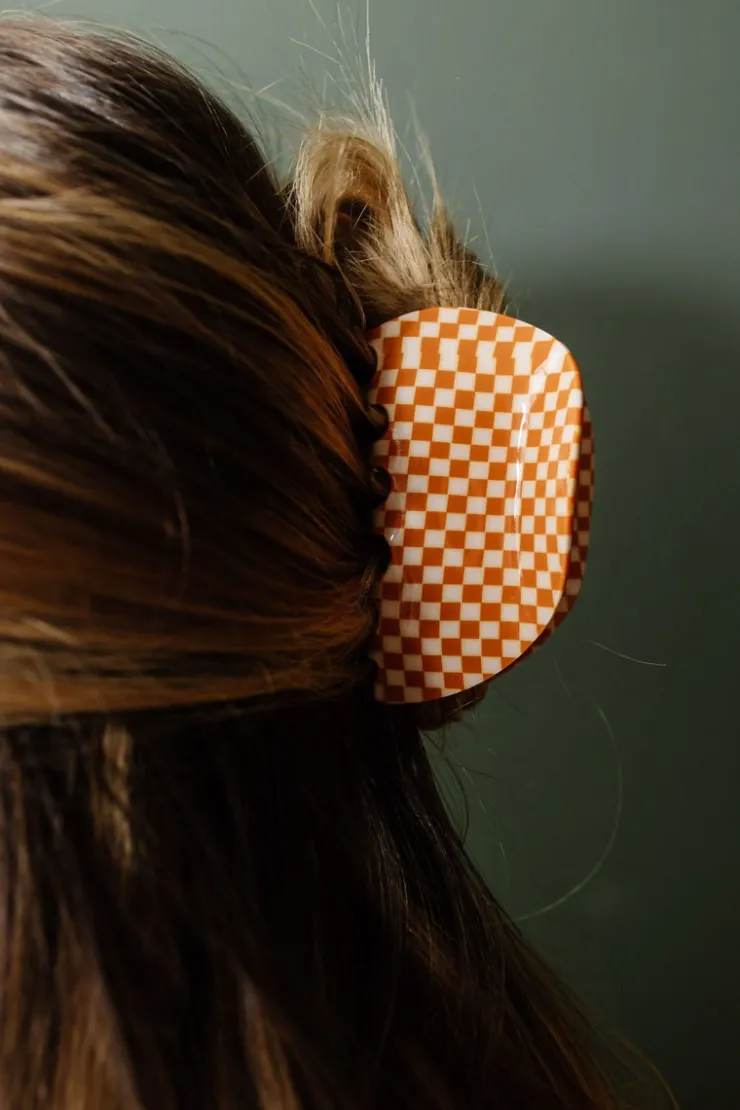 Andi Orange Checkered Claw Clip