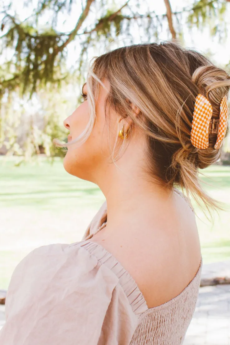 Andi Orange Checkered Claw Clip
