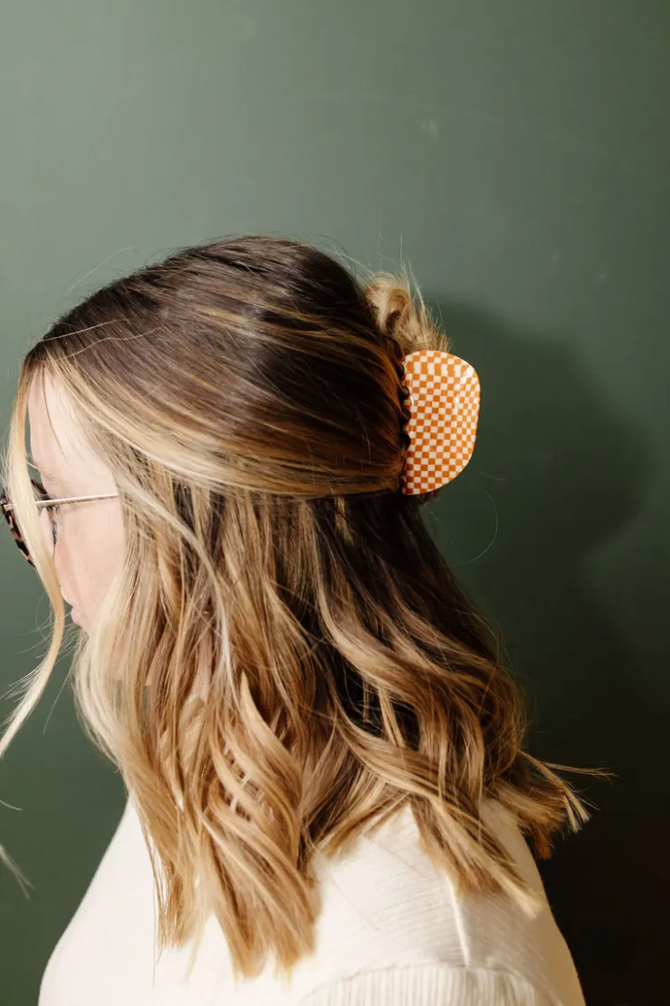 Andi Orange Checkered Claw Clip