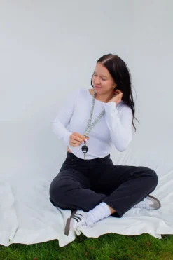 Andi Pistachio Grid Lanyard