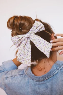 Andi Purple Floral Chunky Long Bow