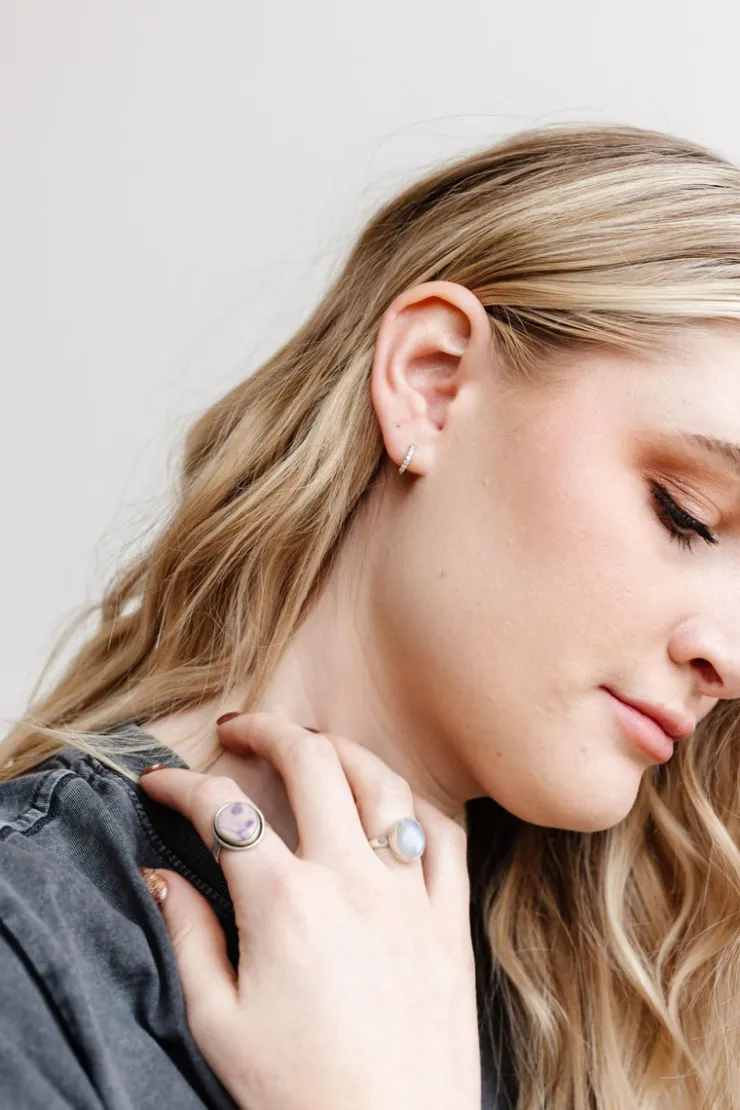 Andi Silver Crystal Hoops - Hypoallergenic