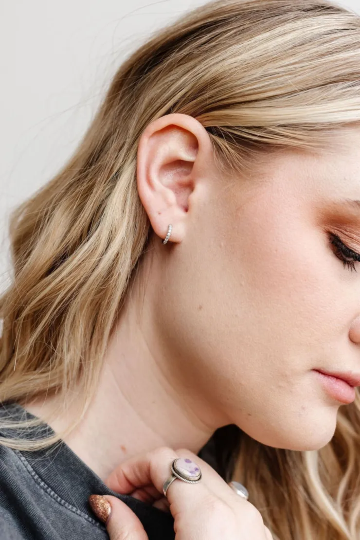 Andi Silver Crystal Hoops - Hypoallergenic